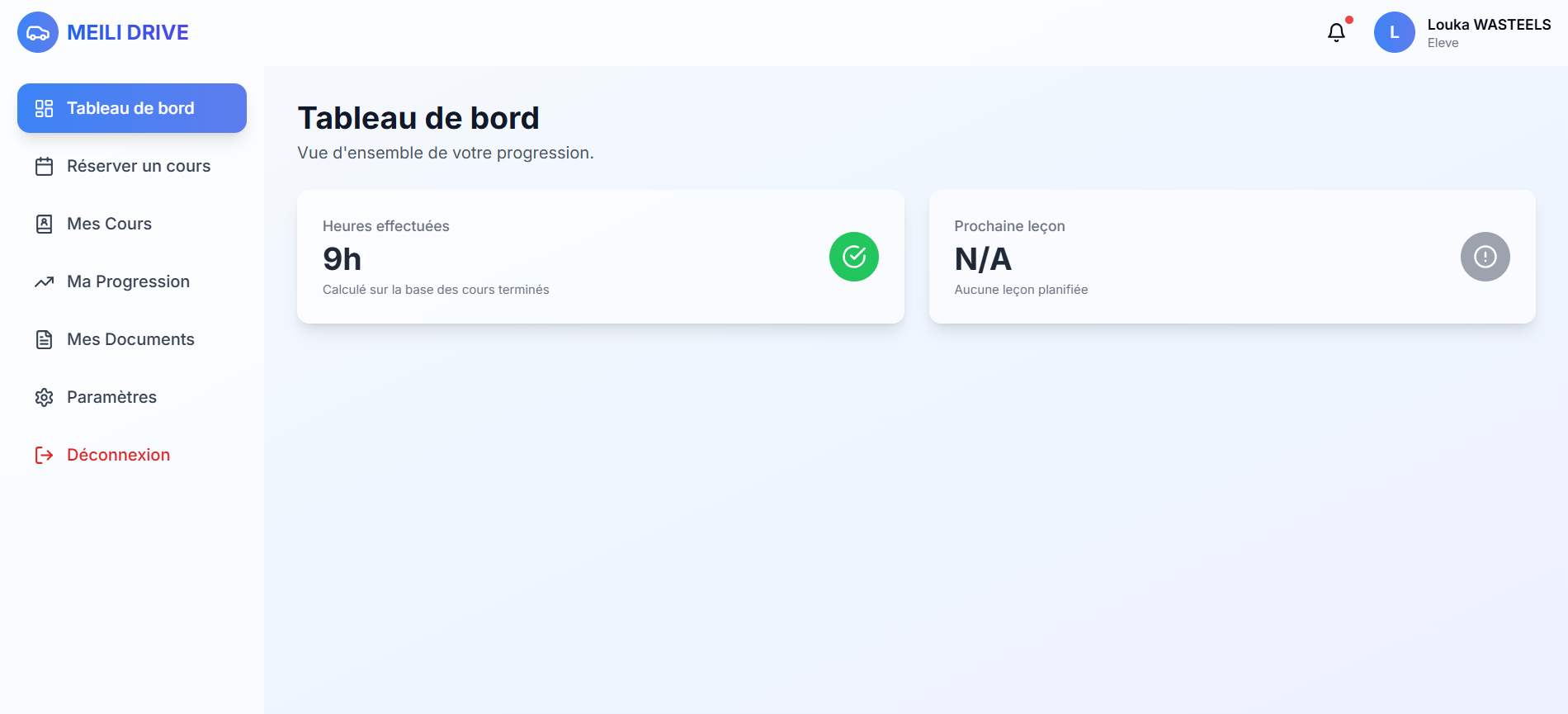 Aperçu de l'application MEILI-DRIVE